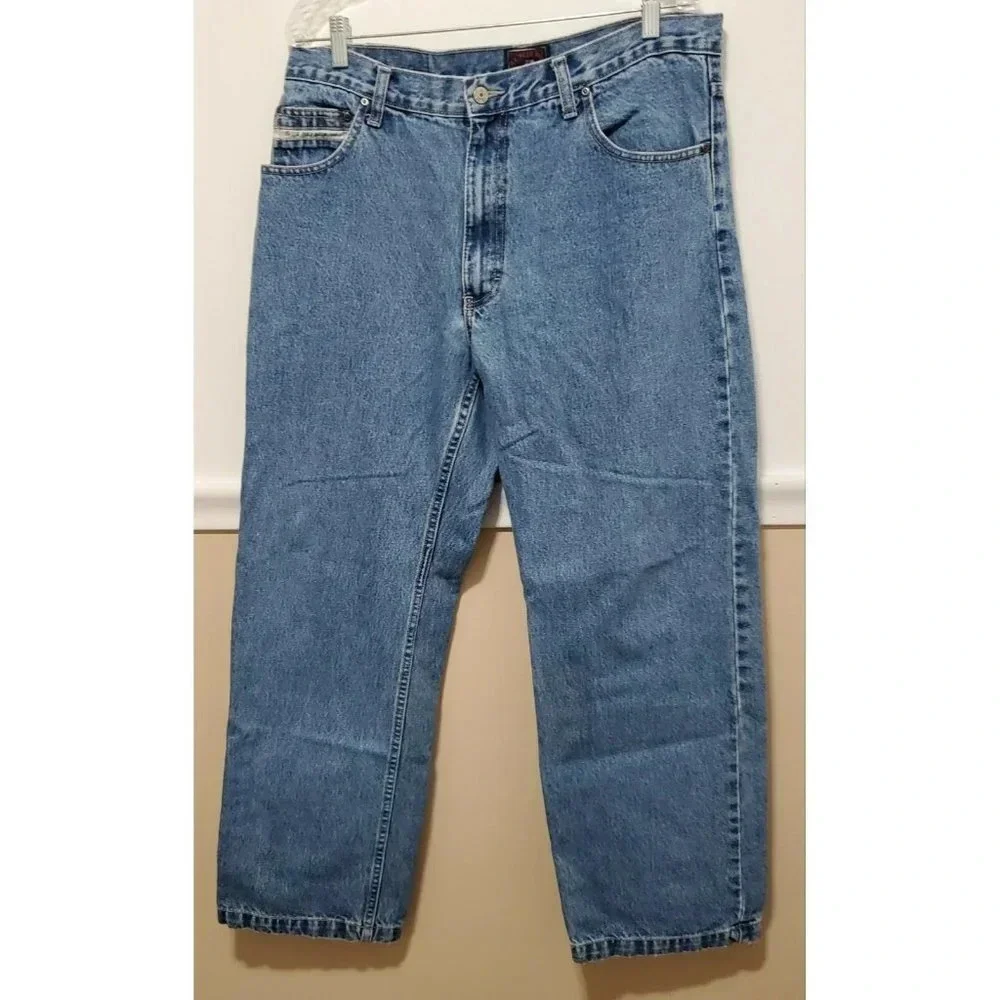 VTG U.S. Polo Assn Men Blue Relax Fit Loose Fit Logo Straight Jeans